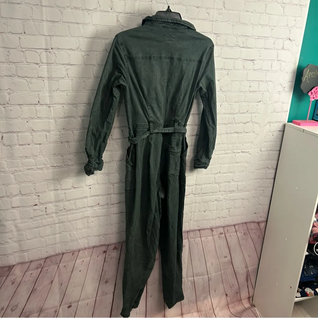 Universal Threads Universal Thread ladies deep green denim jumpsuit belted size 0 retro chic - Image 7