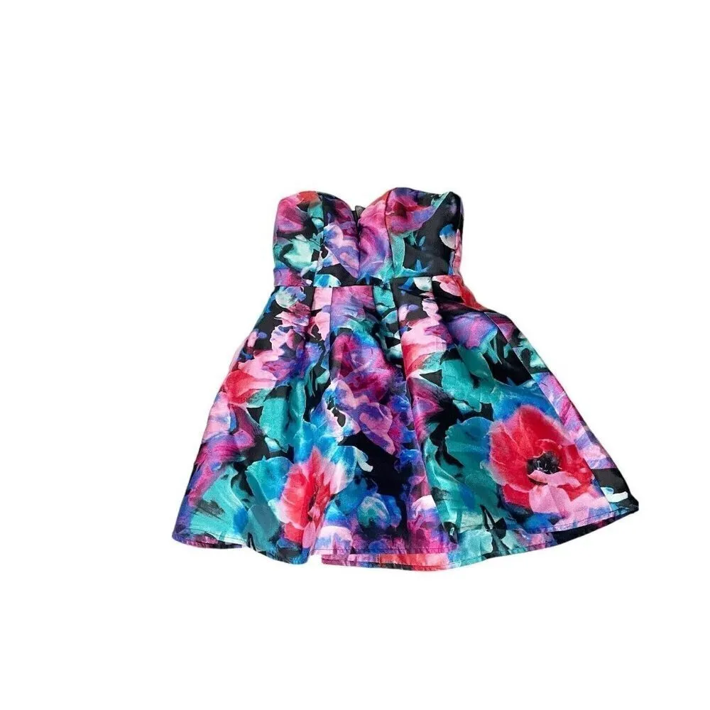 B. Darlin A-Line Formal Dress Black Pink Multicolor Floral Short Junior Size 5/6 - Image 2