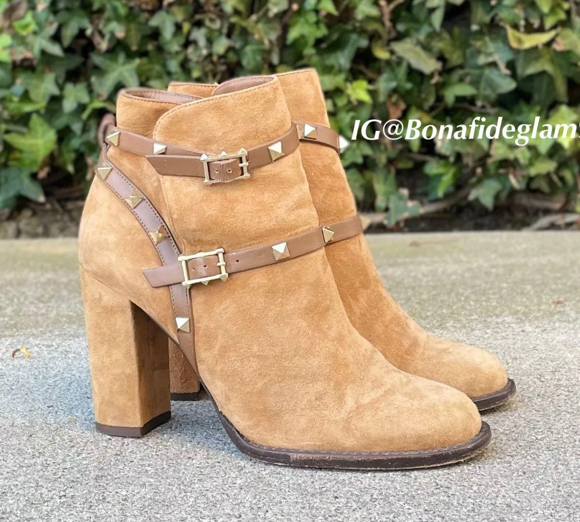 Valentino Garavani Valentino Rockstud 100mm double strap tan suede ankle boots size IT 37.5 US 7.5 - Image 14