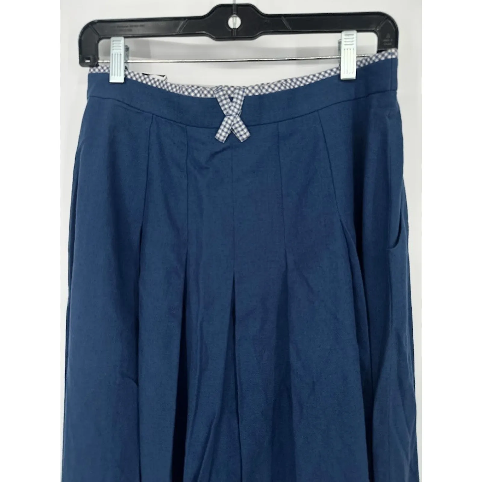 VTG PERRY LANDHAUS Pleated Maxi Skirt Linen Blend Blue Cottage Gingham Size 10 - Image 5