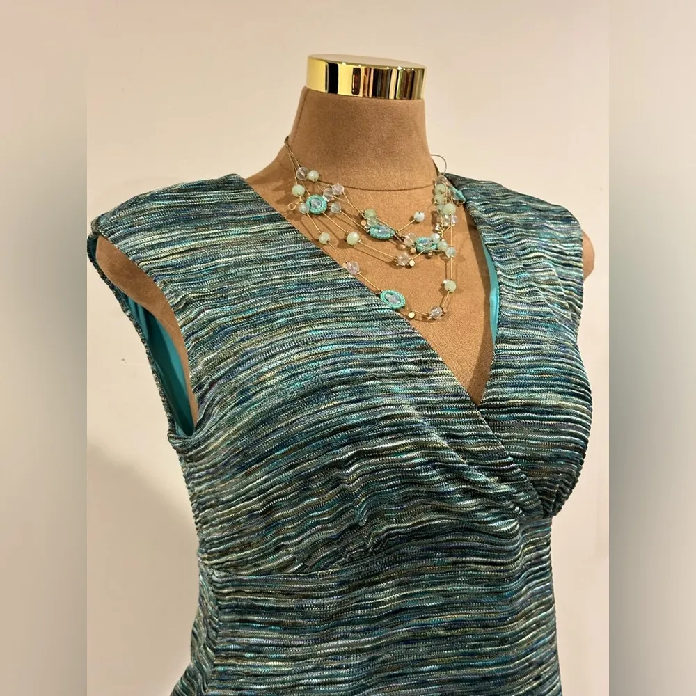 Connected Greens Blues Yellows Stripe Designs  Sleeveless V Neck Sz 14P. - Image 4