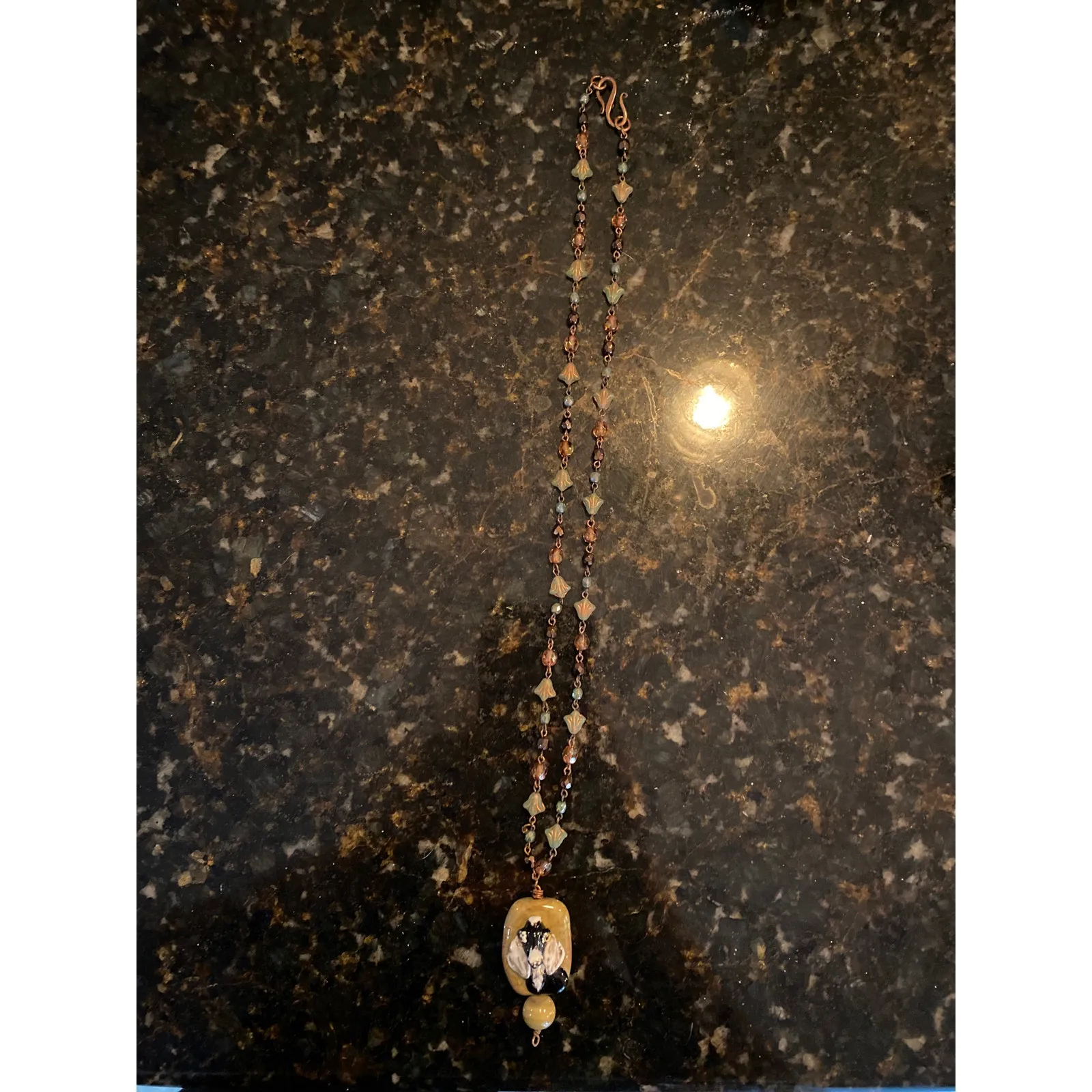 Brand New Handmade Bone Copper Glass Ukranian Goat Pendant Necklace Tomten - Image 3