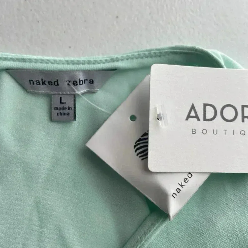 NAKED‎ ZEBRA Top, Women's Size L Green Ruffle Draped Sleeve, Cut Out at Shouder - Image 6