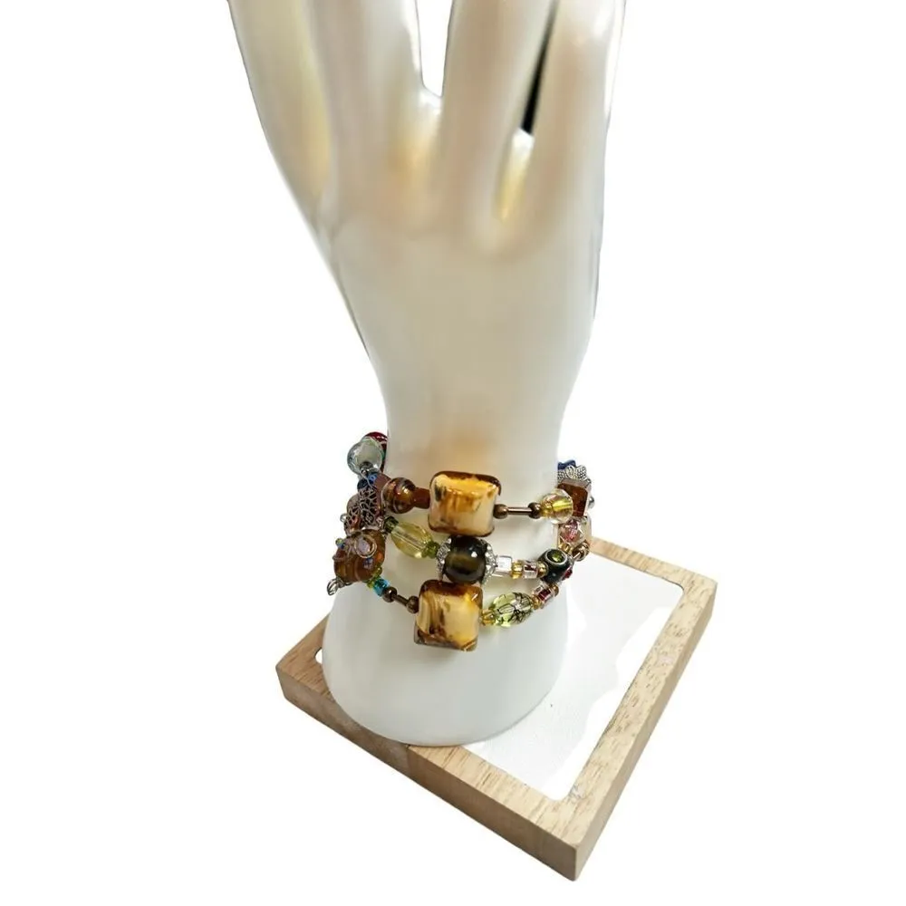 Multicolored bracelet multilayered memory wire wrap bracelet confetti glass coil Blue - Image 4