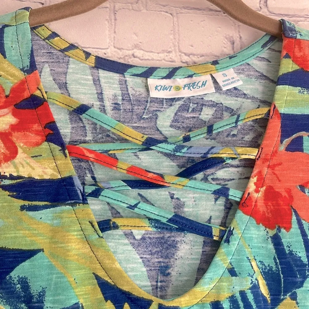 Kiwi Fresh‎ Hawaiian Tropical Floral Sleeveless Dress Size Womans small Blue - Image 2