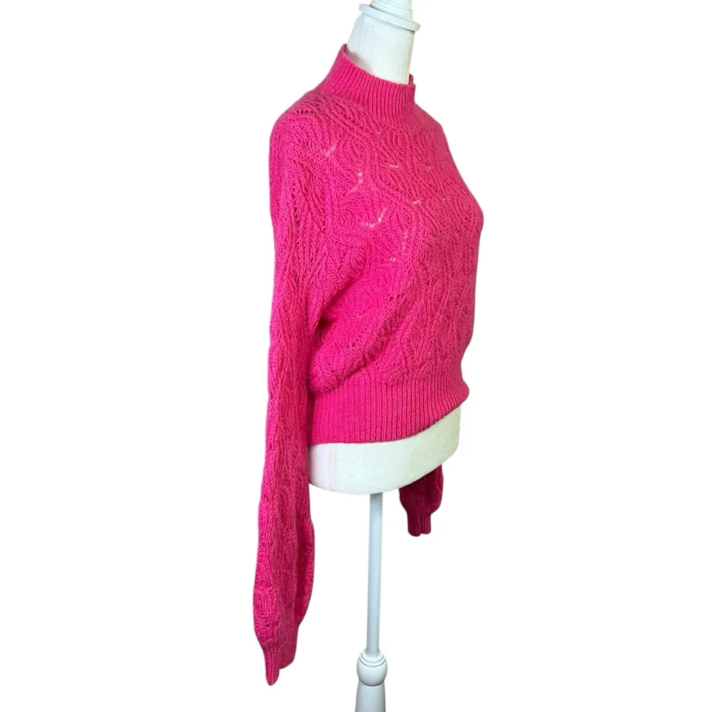 ASTR The Label Pointelle Sweater Knit Wool Alpaca Pink Sz M Knit Crop Mock Neck - Image 10