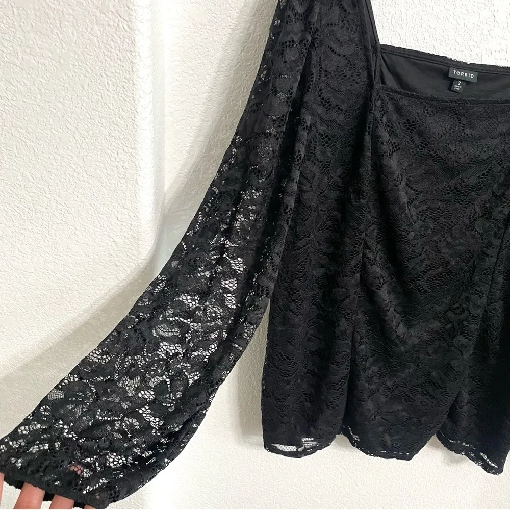 Torrid Womens Shirt Blouse Black Floral Lace Long Sleeve Plus Size 3X - Image 5