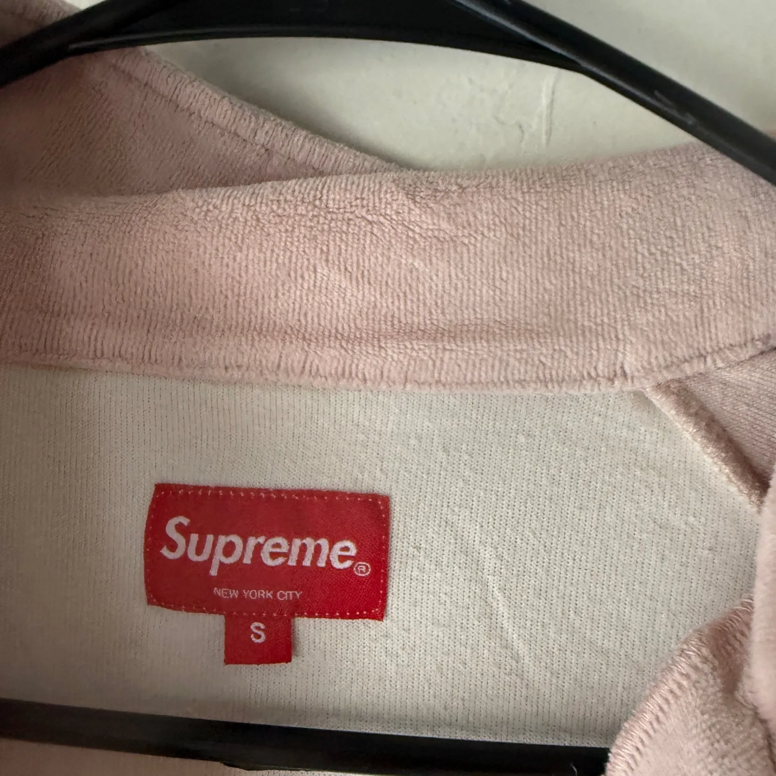 Supreme Y2k Velour Rugby Shirt Pink White Striped Embroidered Logo Size S - Image 8