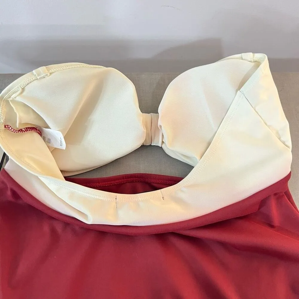 Soncy NWT White Burgundy Colorblock Sweetheart Neck One Piece Swimsuit Size 0 - Image 5