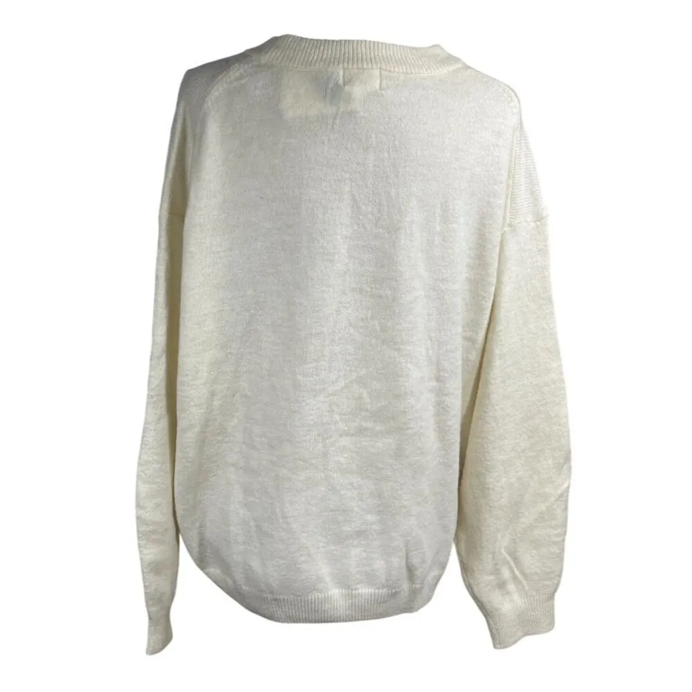 New H&M Crew Neck Sweater Women's Cream Long Sleeve Wool Blend Size XL - Image 3