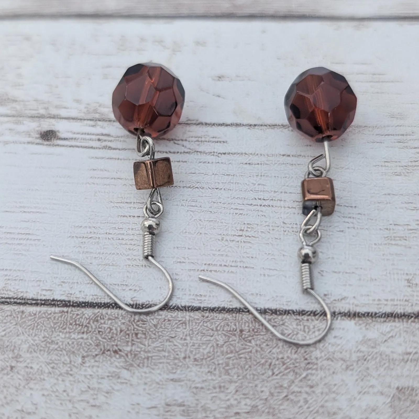 Earrings for Pierced Ears Beaded Dangle Earrings Brown/Red Tones - Image 3