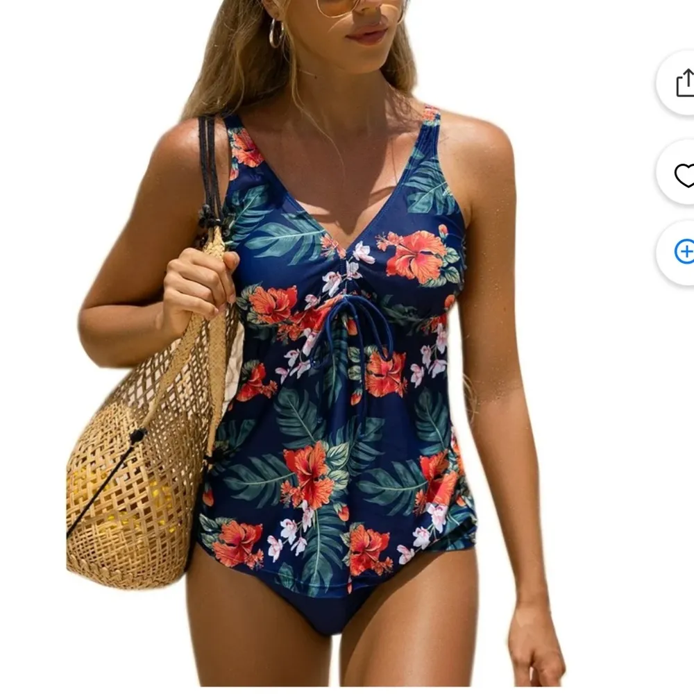 BIKINX Plus Size Sexy Two Piece Tankini Tummy Control Knot Swimwear Blue - Image 2