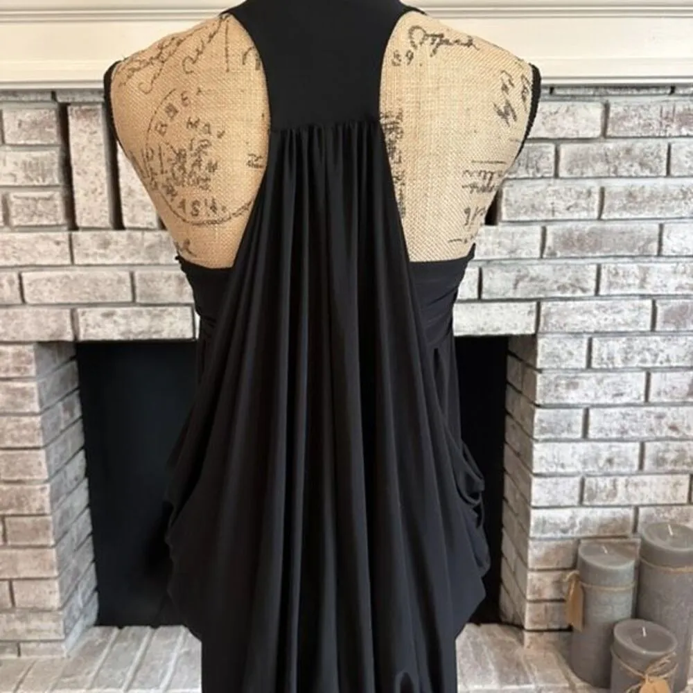 Vintage 90s Un Deux Trois Women's Sequin Halter Draped Sleeveless Dress Black 12 - Image 7