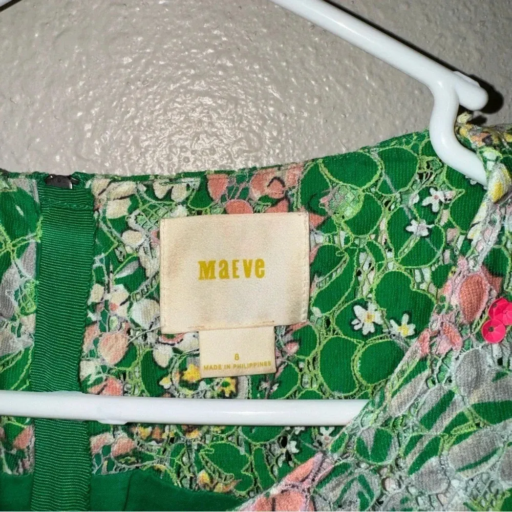 Maeve Anthropologie VERBENA Green Pink Lace Dress 8 - Image 5