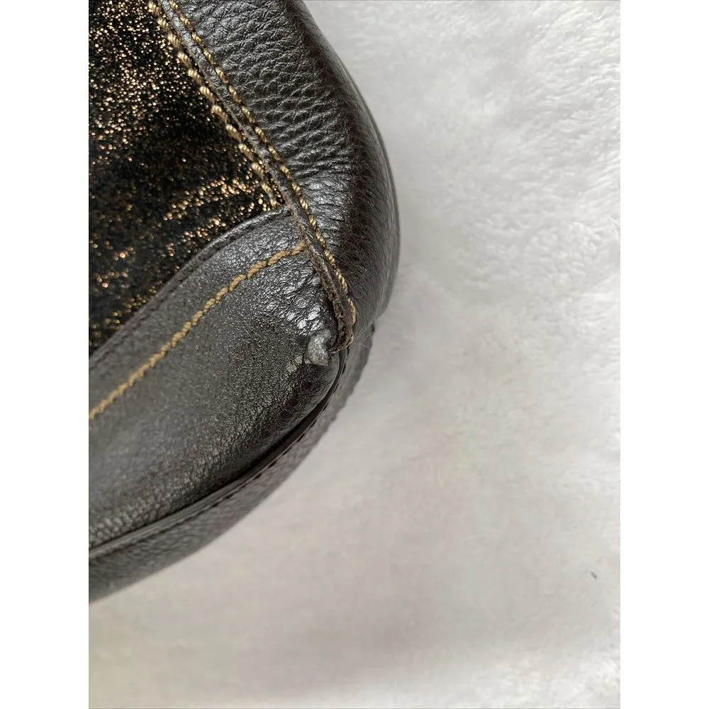 SAK Iris Leather Crossbody Satchel bronze‎ glitter panels stitching detail - Image 6