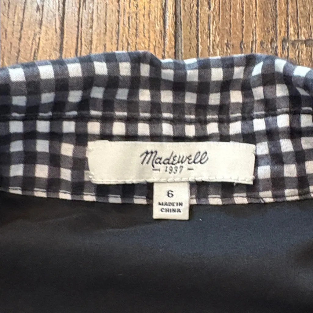 Madewell Black White Gingham Drop Waist Collared Button Front Dress 6 - Image 4