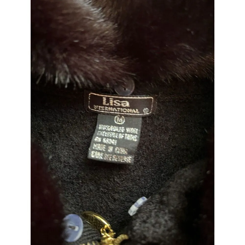 Lisa International Women’s M Black Boiled Wool Zip Jacket w/ Santa Ugly Sweater Size M - Image 3