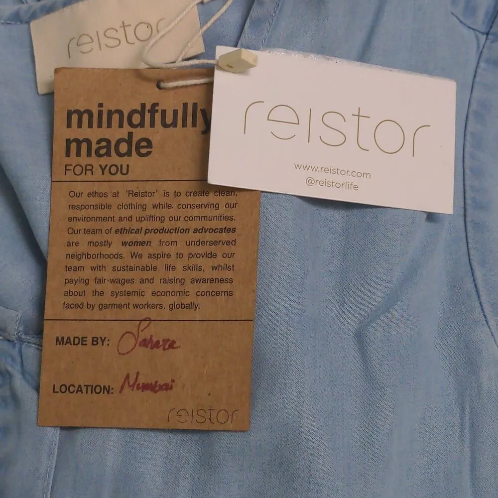 Reistor Womens Evening Chai Jumpsuit Blue Belted V Neck Cap Sleeve Tencel XS New - Image 8