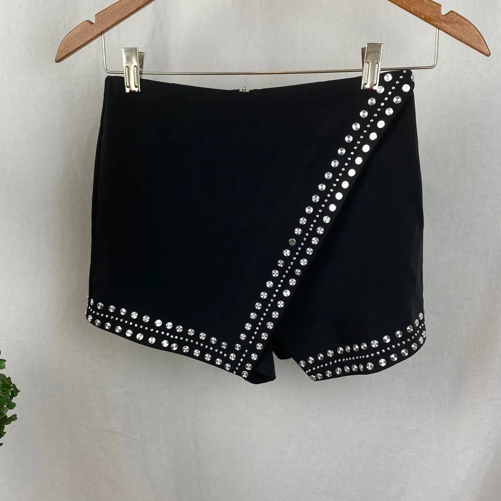 NBD X NAVEN Black Silver Rivet Trim Short Skort Skirt XS - Image 2