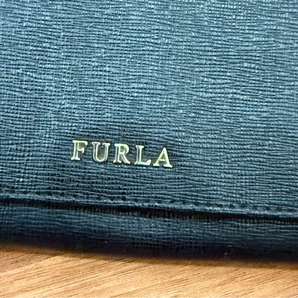 FURLA Camellia Black Genuine Textured Leather Continental Wallet 8”X4” - Image 11