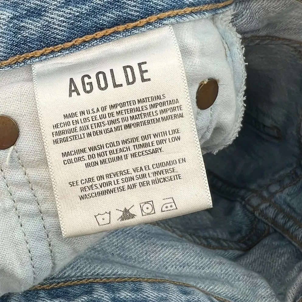 Agolde Riley High Rise Straight Crop Jeans Denim Shatter Wash Blue Size‎ 24 - Image 12