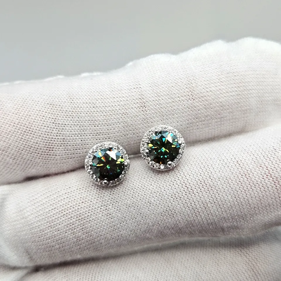 1ctx2 Dark Green Moissanite Halo Earrings - Image 2