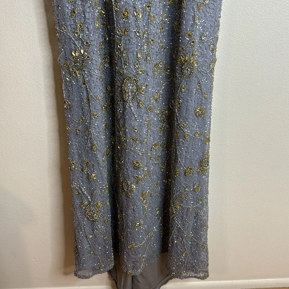 Mac Duggal 5308 Elegant platinum long-sleeved evening gown adorned beading 14 - Image 6