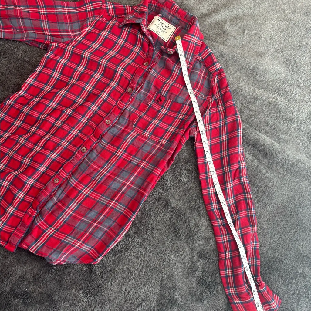Abercrombie & Fitch‎ Red and Gray Plaid Shirt - Image 5