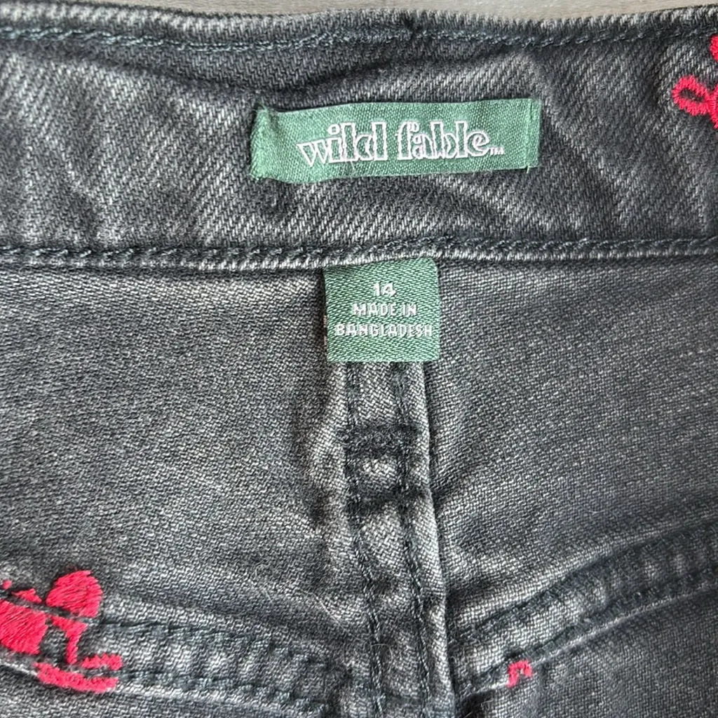 Wild Fable Black Jean Shorts with Red Embroidery - Image 2