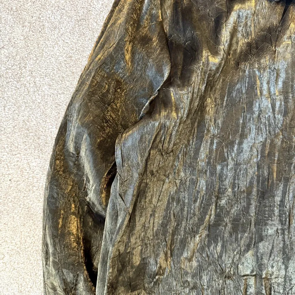 Vintage Notations Gold/Olive button-up blouse women's size large - Image 4