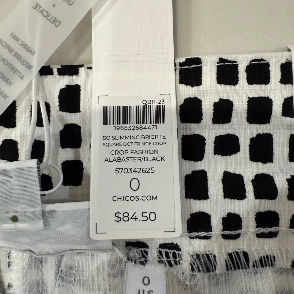 Chicos NWT So Slimming Brigitte Slim Leg Crop Pants Women’s 4 Black/White Fringe - Image 6