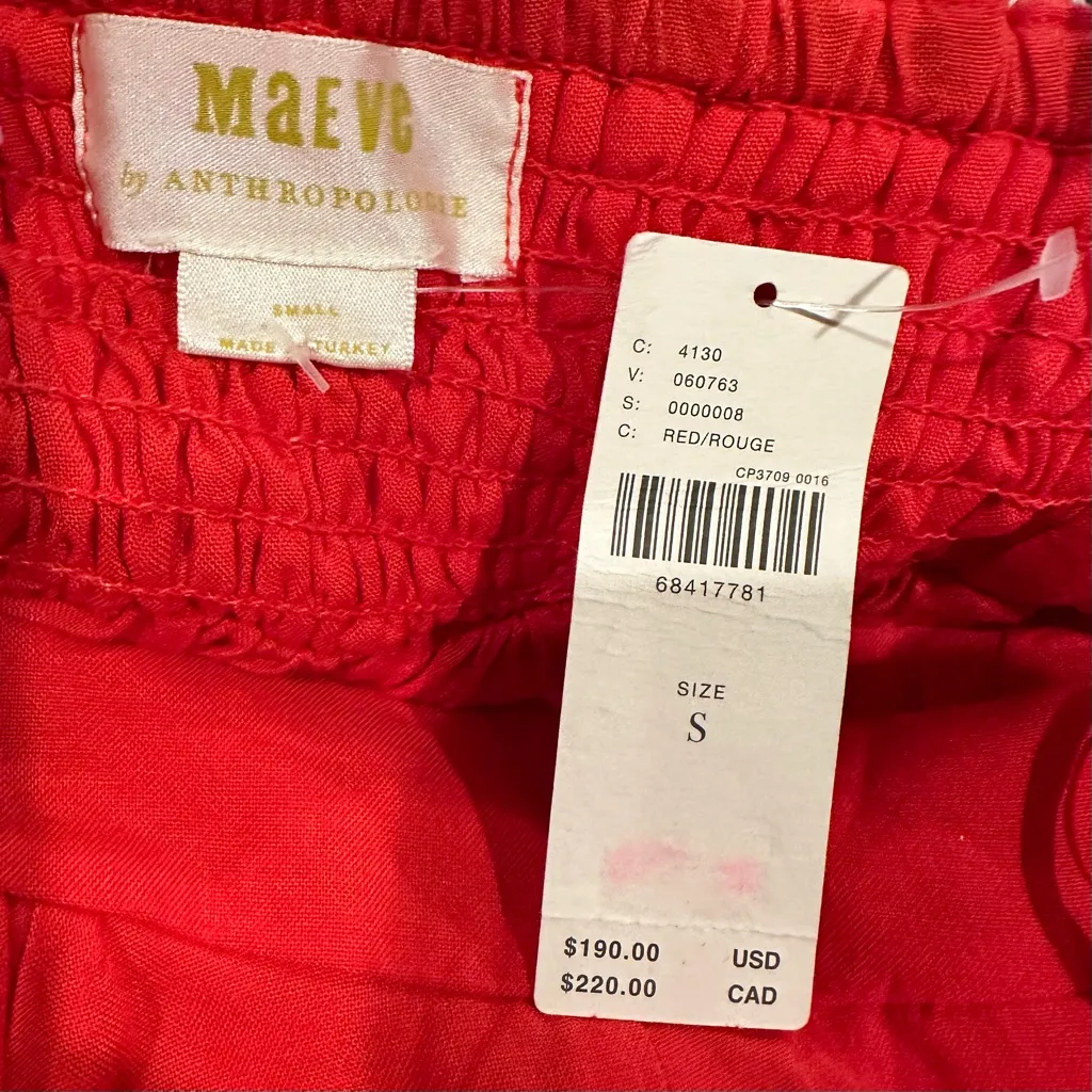 Anthropologie Maeve Lace Strapless Red Floral Tiered Ruffled Mini Dress S - Image 7