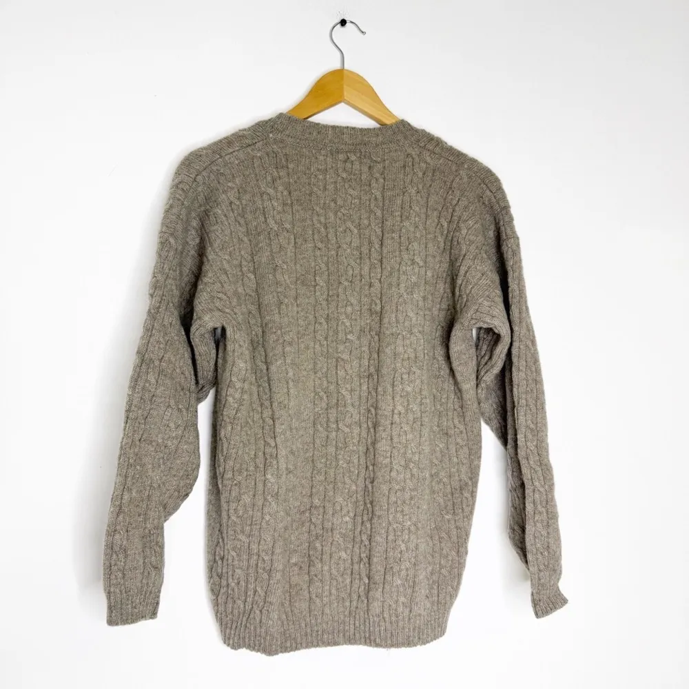 Talbots Vintage 100% Wool Sweater – Brown Cable Knit, V-Neck Size Medium - Image 3