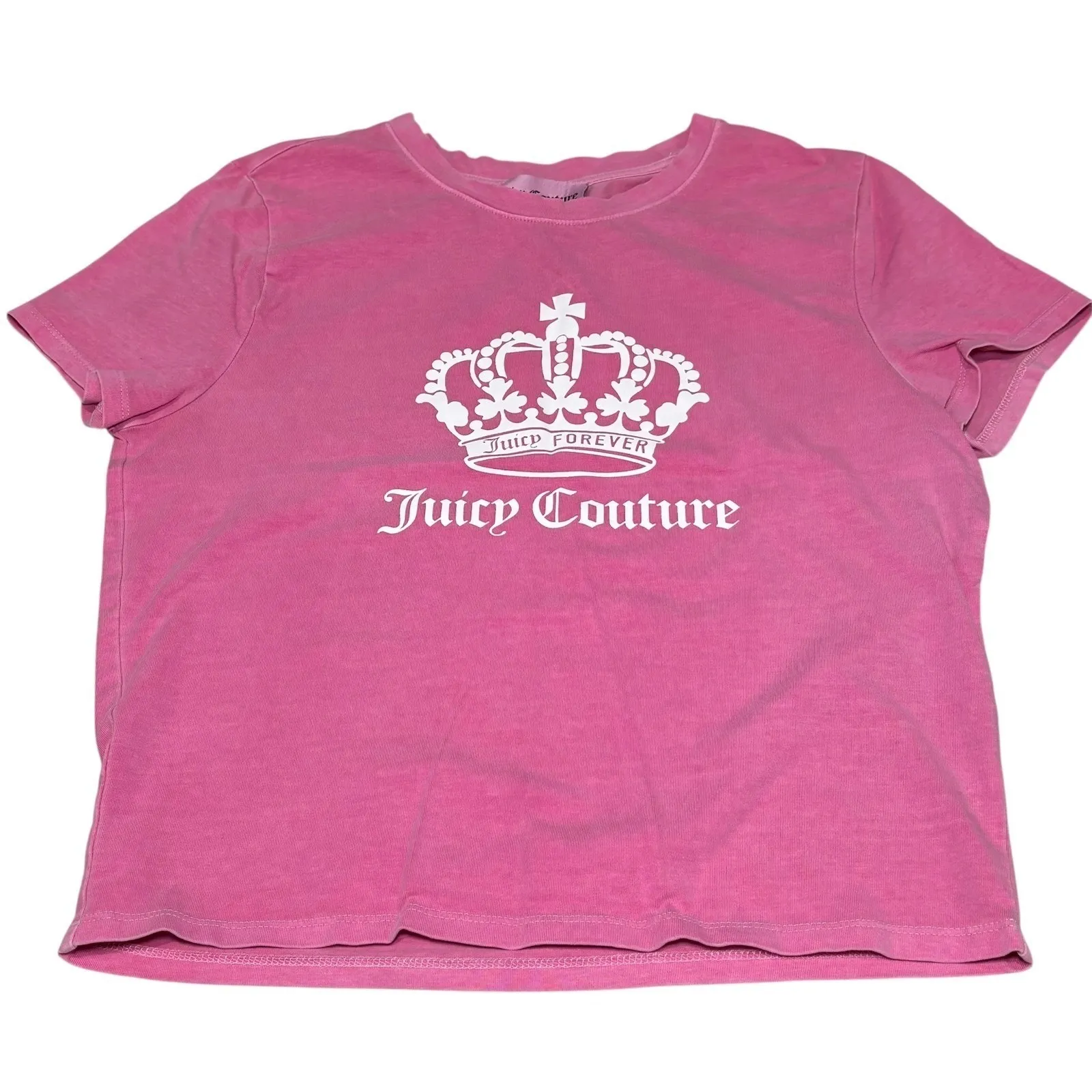 Juicy Couture Forever 21 Hot Pink Baby Crop‎ T-shirt Large 90s Y2K Retro Graphic - Image 2