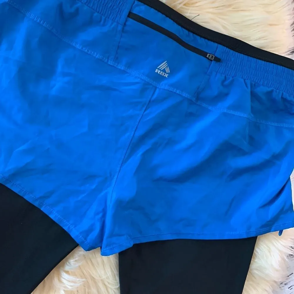 Women's Elastic Waist Workout 2 in 1 Capri Leggings Pants & Shorts Attached Blue Size L - Image 8
