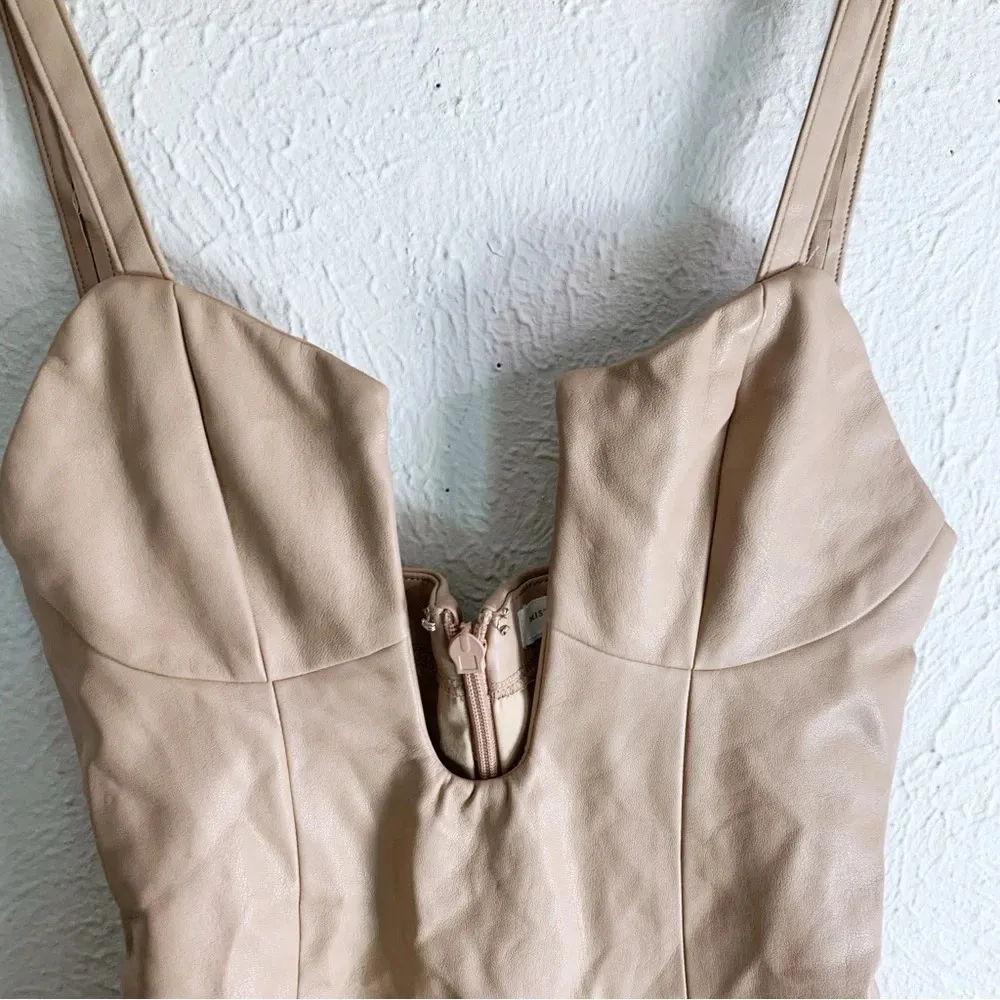 Mistress Rocks Vegan Leather Biscuit Deep Plunge Mini Dress Sz XS - Image 3