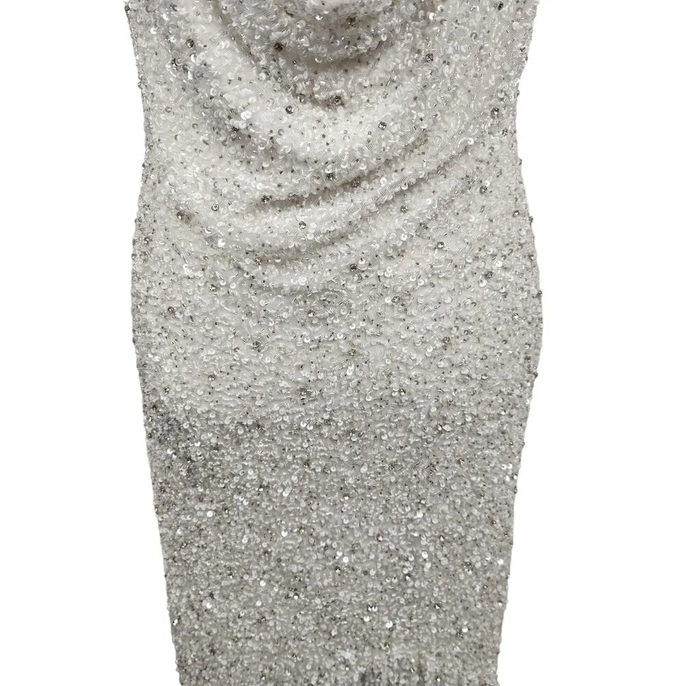 Retrofete Marley Sequin Maxi Dress In White Size Large NWT Draped Neckline - Image 5