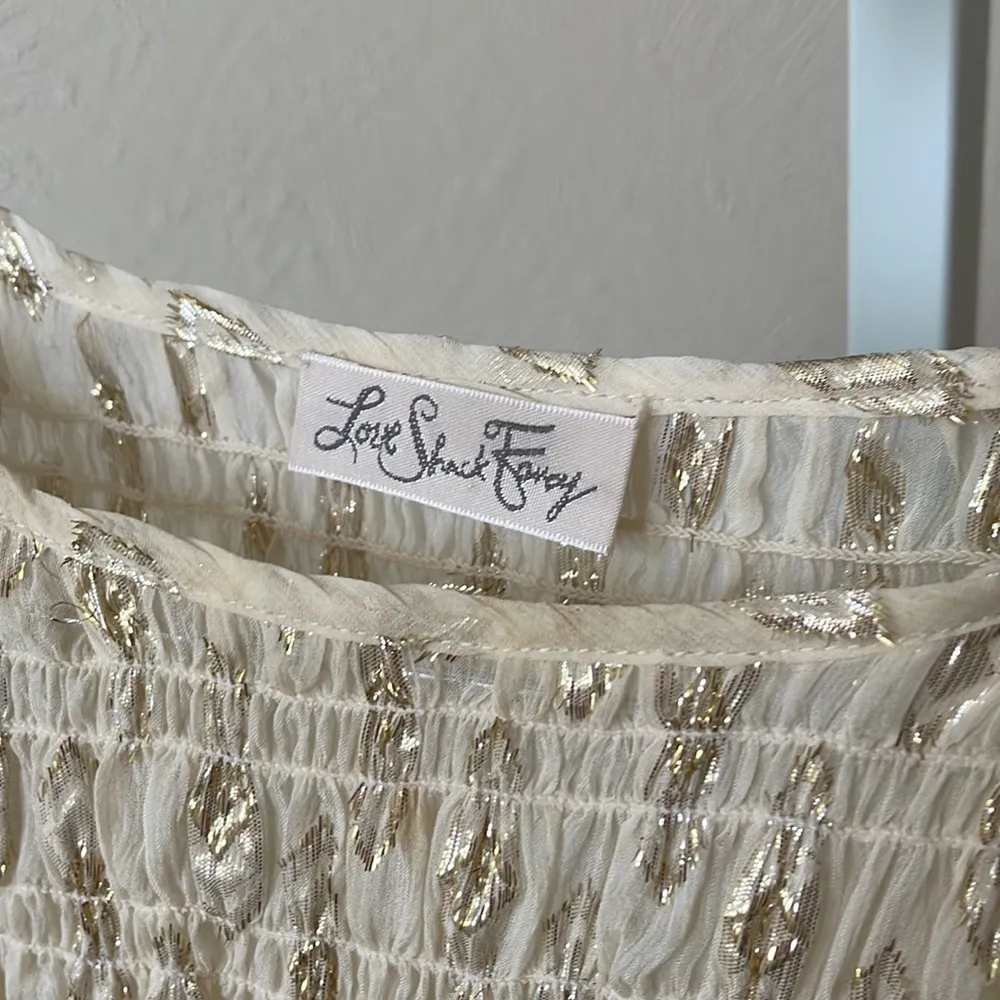 LoveShackFancy beautiful gold metallic shimmer silk smock blouse - Image 9