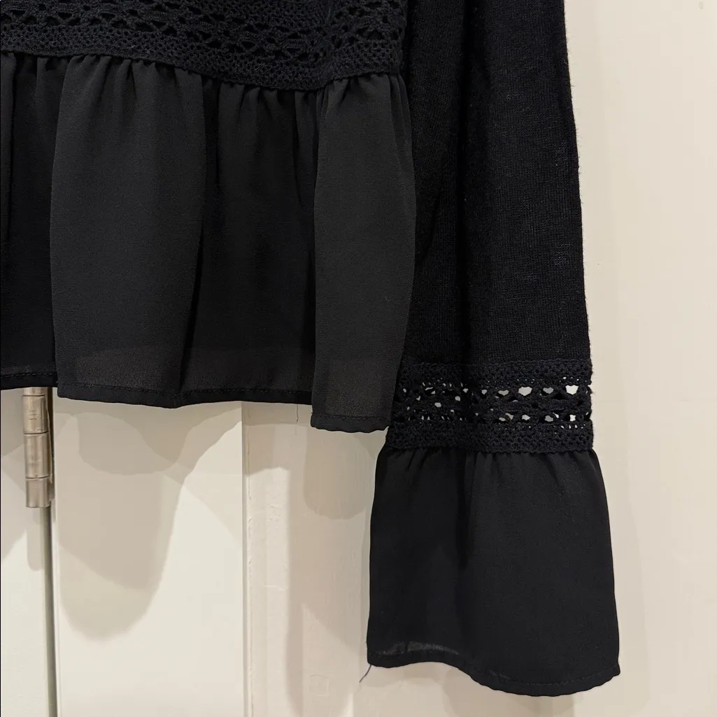White House Black Market Black Blouse with Sheer Details - Image 3