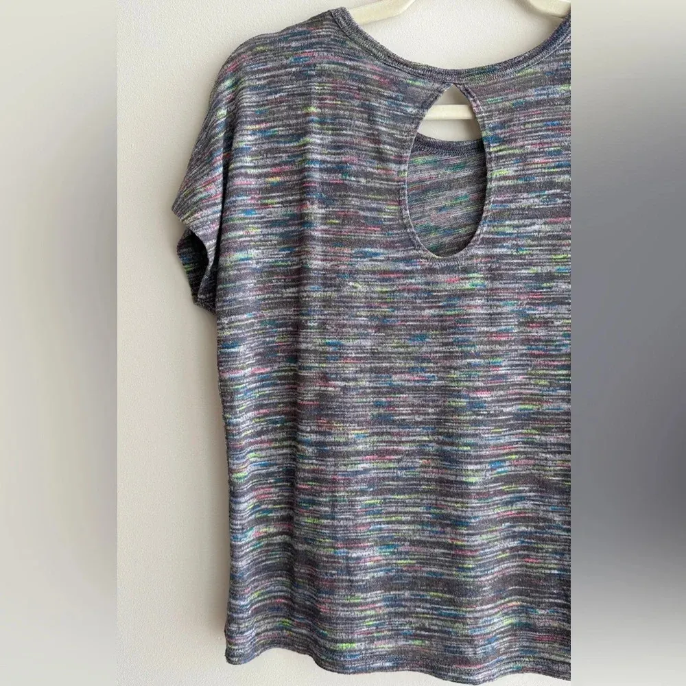 Stranded Grey/Pink/Blue/Green Heathered Short Sleeve Shirt, Keyhole Back, Large Gray - Image 15