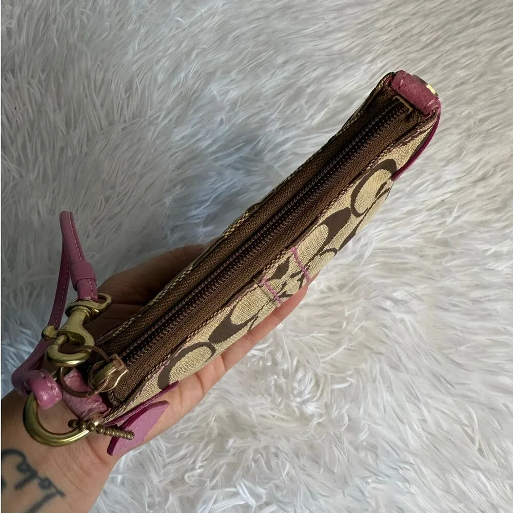 y2k COACH Pink Brown Signature Wristlet - Image 6
