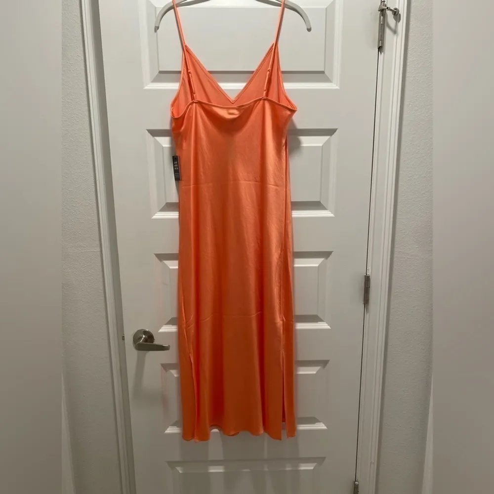 New NWT Express Orange Midi Sling Dress Coral Large - Image 3