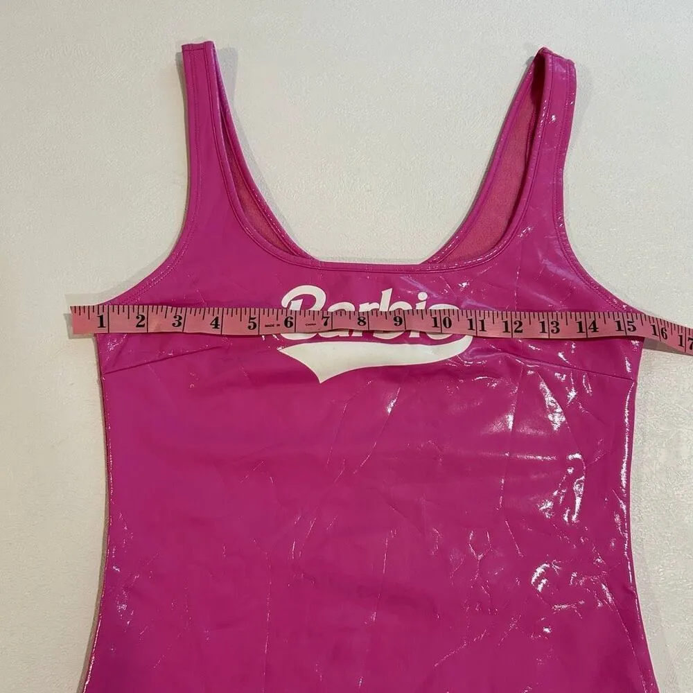 Forever 21 x Barbie Hot Pink Logo Bodysuit Size S Vinyl Barbiecore One Piece - Image 4