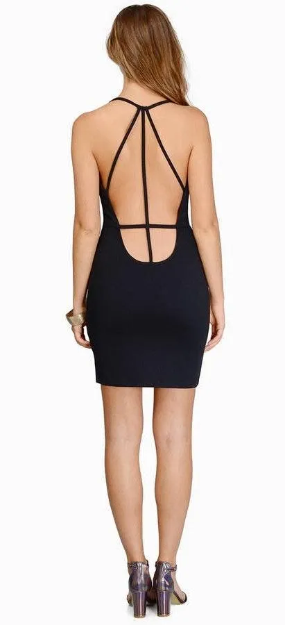 Black Bodycon Dress Strappy Back - Image 2