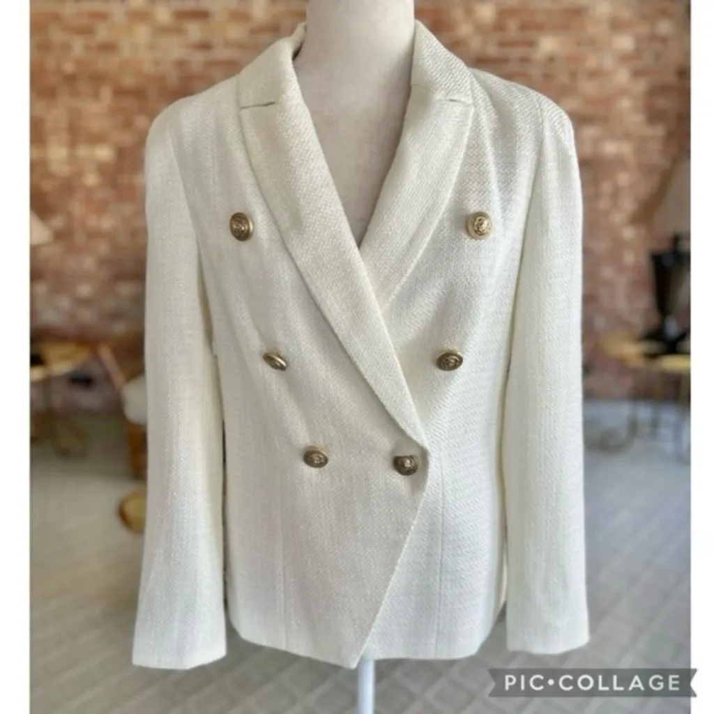 Venus Blazer Tweed Double Breasted Cutaway Off White M Office Party Luxe Classic - Image 2