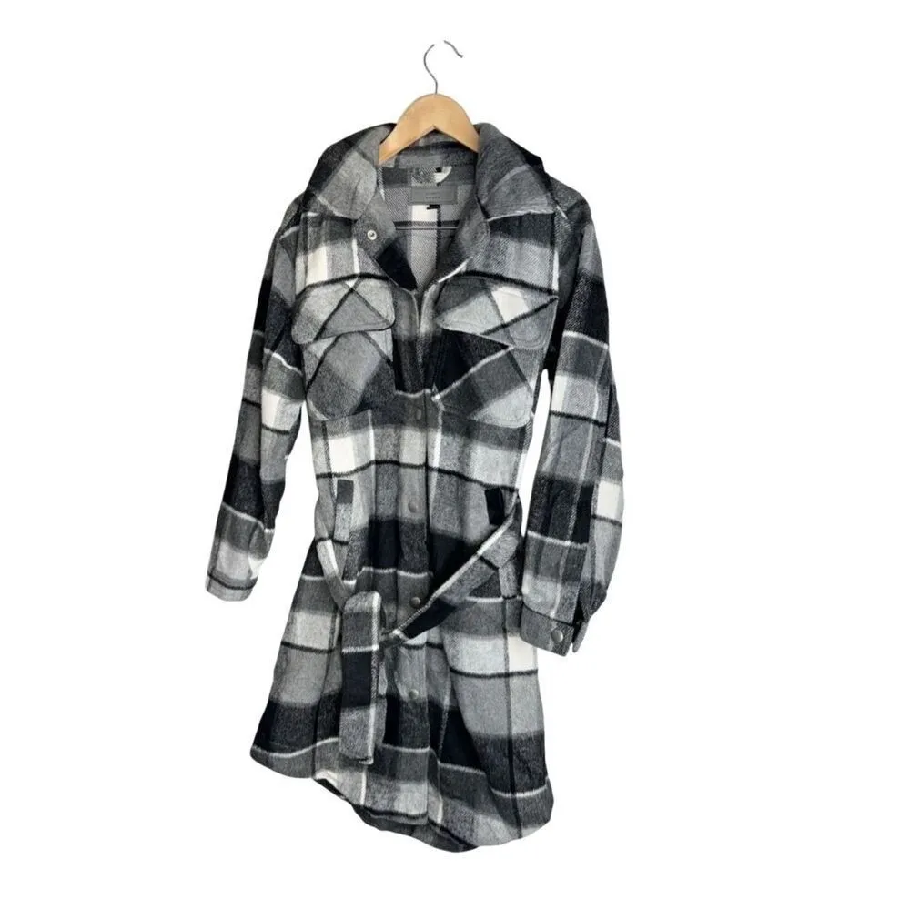 Blank NYC Flannel Jacket Size Small Gray Tie Front Black Buttoned Long Sleeve - Image 7