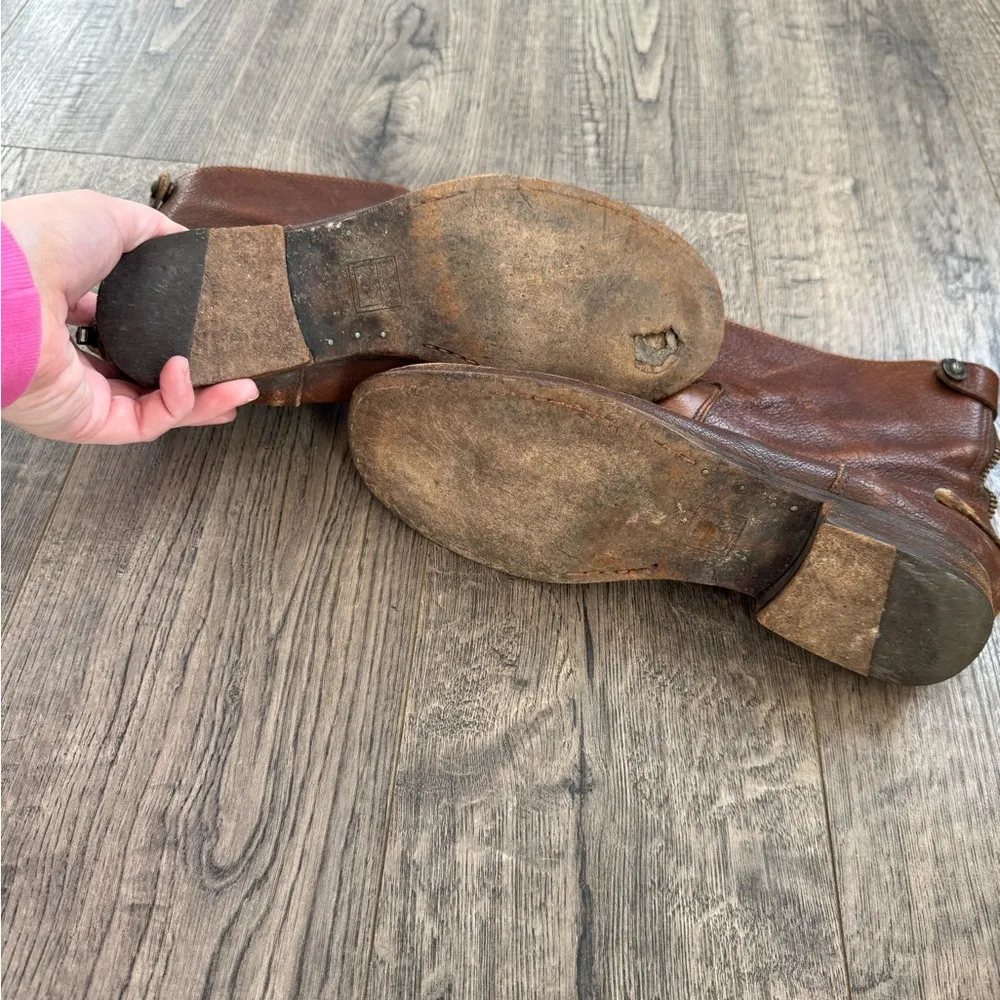 Frye  Melissa Button Zip Up Short Boot- Brown - Image 4