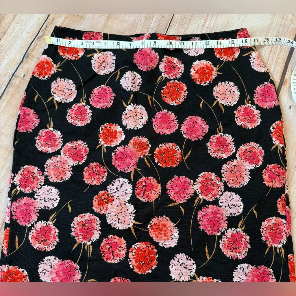 talbots 12P PETITE pink black floral poppy canvas skirt pencil career Flaw - Image 7