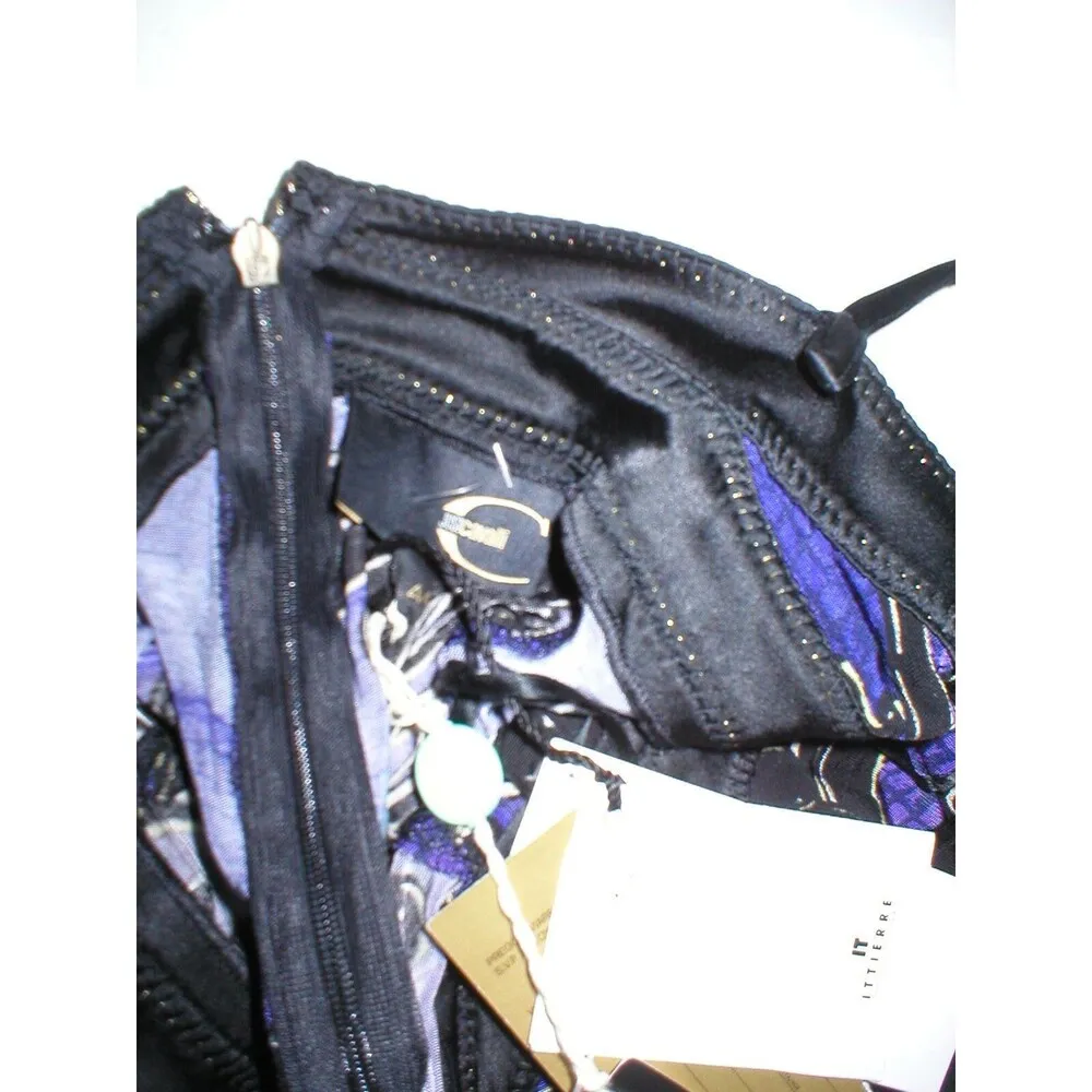 New Womens 8 NWT Italy Just Cavalli Purple Metallic Black Ruffle Print Dress 44 - Image 8