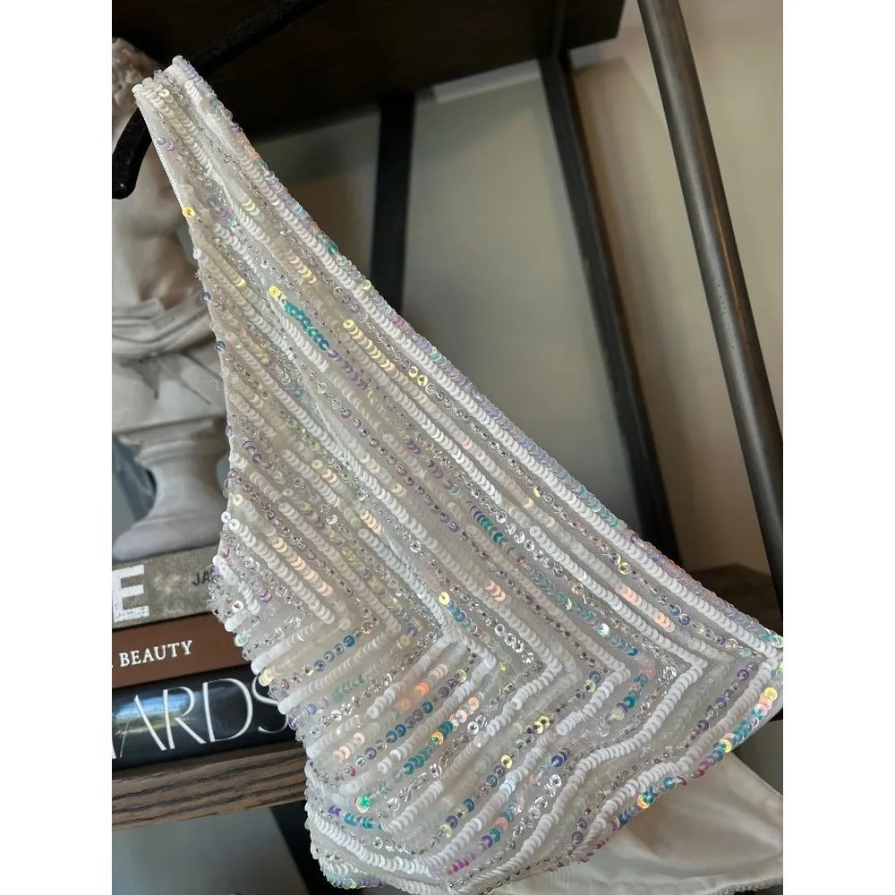 Retrofete Magda Irredescent Sequin Crop White Pearl Womens XL - Image 11